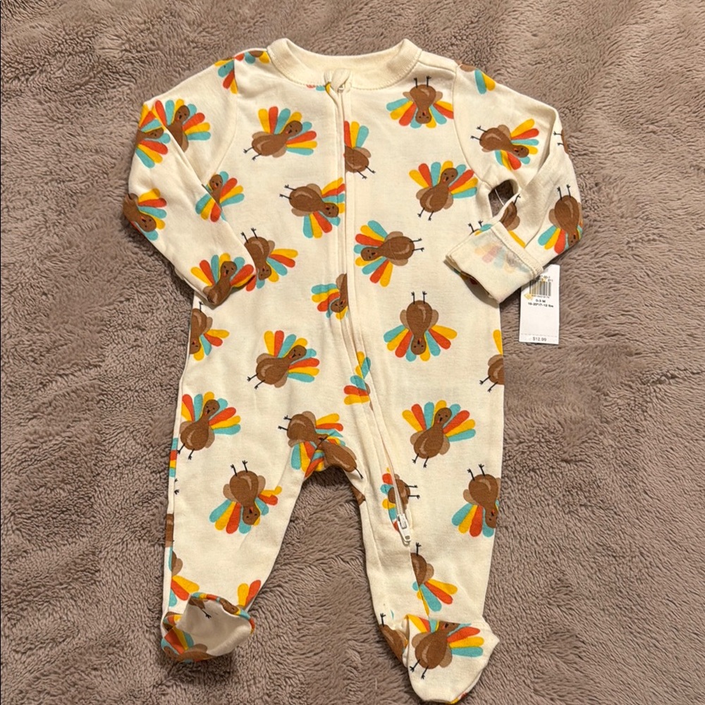 Old Navy Cream and Brown Footies with Turkey Print